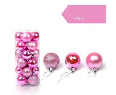 AMUSTER 24 Weihnachtskugeln Baumschmuck Weihnachten Deko Anhänger modisch Glänzend Bruchsiche Weihnachtskugeln Winter Wünsche Weihnachten (Rosa)