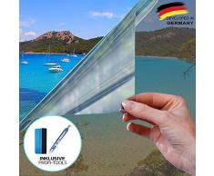 X-Solutions | UV-Schutz Sonnenschutzfolie Fenster innen oder außen | Spiegelfolie Selbstklebend | Selbsthaftend, Silber reflektierende Fensterfolie | Rückstandslose Sonnenschutz Folie | 90 x 200 cm