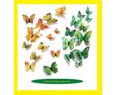 WandSticker4U- 24er hochwertige 3D SCHMETTERLINGE Doppelflügel & Magnet I Butterfly Dekoration Fenster Möbel Basteln I Deko für Wohnzimmer Kinderzimmer Küche Wand Kühlschrank (Gelb+Grün)