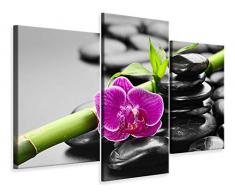 Canvarto Leinwandbild 3-teilig modern Feng-Shui-Orchidee, 90x60cm Aussenmass (1x30x60cm, 2x30x45cm) | Wandbild mit Aufhänger | Kunstdruck auf Leinwand, fertig aufgespannt auf 3 cm starkem Rahmen