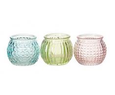 levandeo 3er Set Windlichter 6x5cm Grün Blau Rosa Pastell Glas Deko Frühling Teelichthalter Kerzenhalter Romantik Kerzenschein