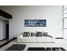 Wandbild Panorama New York City Manhattan Skyline schwarz weiss blau in der Nacht auf Leinwand und Keilrahmen. Beste Qualität, handgefertigt in Deutschland! 120x40cm