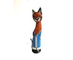 Katzenfigur in Mosaiktechnik Dekofigur Orange/Blau 50cm Mosaik/Holz