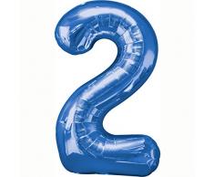 amscan NEU Folienballon Große Zahl 2 blau, 53x88 cm