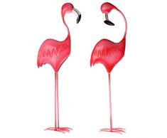 MACOSA WV42863 Flamingo Metall Figur 2er Set Pink Gartenfigur Garten-Dekoration bunt Vogel Teich-Deko Dekofigur Teichfigur Metallfigur Garten Deko