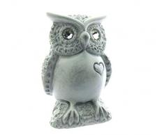 Deko-Eule, Eulen-Figur, mit kleinem Herz, handbemalt mit Geschenkverpackung, MADE WITH SWAROVSKI® ELEMENTS, Dt. Handarbeit, Geschenk zu Weihnachten Geburtstag Glücksbringer (silber transparent)