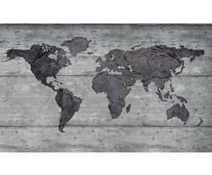Welt-der-Träume Fototapete Tapete Wandbild Weltkarte auf Beton | P4 (254cm. x 184cm.) | Photo Wallpaper Mural 2854P4-MS | Landkarte Kontinent Welt Weltkarte Afrika Asien