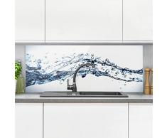 Bilderwelten Spritzschutz Glas - Water Splash - Panorama Quer Wandbild Küchenrückwand Küchenspiegel Küchenspritzschutz Glasrückwand Küche Spritzschutz Herd, Größe HxB: 50cm x 125cm