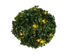 Out of the Blue 260127 - Buchsbaum Kugel, künstlicher Dekoball mit 20 warmweißen LED, Durchmesser ca. 20 cm, batteriebetrieben