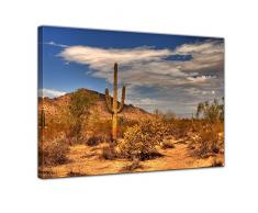 Bilderdepot24 Kunstdruck - Wüste Kaktus - Bild auf Leinwand 80 x 60 cm - Leinwandbilder - Bilder als Leinwanddruck - Wandbild Landschaften - Sonne - Natur - Kaktus in der Prärie
