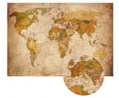 Alte Weltkarte im Vintage look XXL Poster HD Wandbild 140cm x 100 cm Retro Wand-deko worldmap| Fotoposter Landkarte antikes Wandbild Atlas |