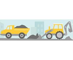 lovely label Bordüre Bagger & Baustelle Wandbordüre Kinderzimmer Gelb - Wandbordüre Kinderzimmer/BabyzimmerBaustelle - Wandtattoo Schlafzimmer Mädchen & Junge – Wanddeko Baby/Kinder