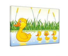 Wandbild - Kinderbild Entenfamilie - Bild auf Leinwand - 80x60 cm einteilig - Leinwandbilder - Kinder - Entenjungen im Schutz der Mutter