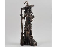 Dekofigur, Hexe mit schwarzer Katze, bronzefarben