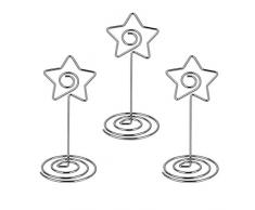 AONER 20 Stück Metall Fotohalter Kartenhalter Platzkartenhalter Tischnummernhalter Tischkartenhalter Namenskarten Halter Memohalter Memo Clip Halter Hochzeit Stern Silbrig