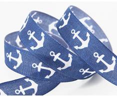 finemark 3 m x 25 mm Dekoband MARITIM Anker BLAU Schleifenband Geschenkband Deko Band Tischdeko Natur Geburtstag Stoffband mit formstabilen Kanten