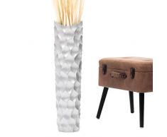 Leewadee Große Bodenvase für Dekozweige hohe Standvase Design Holzvase 75 cm, Mangoholz, Silber