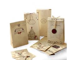 Sinoest Adventskalender zum Befüllen - 24 Kraftpapiertüten Braun mit Boden + Adventskalender Zahlen +Jute Kordel + Weihnachtsanhänger - Papier Beutel Papiertüten Weihnachten Kraftpapier Geschenktüten