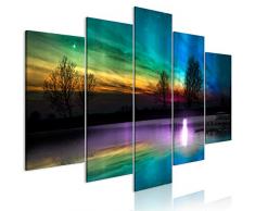 decomonkey Bilder Polarlicht 200x100 cm 5 Teilig Leinwandbilder Bild auf Leinwand Vlies Wandbild Kunstdruck Wanddeko Wand Wohnzimmer Wanddekoration Deko Landschaft Nordlicht Natur