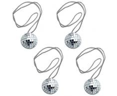 4 Diskokugeln mit Kette Spiegelball 70er Jahre Diskokugel Umhänger Anhänger Dekoration