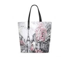 BKEOY große Damen-Hand-Schultertasche, romantisches Paris-Motiv, Ölgemälde, Einkaufstasche