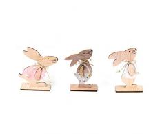 SJTL Deko-Hase aus Holz 2er Set Oster-Deko Osterhase Dekofiguren mit Schleifen und Blumen Osterhase Osterdeko Frühlingsdeko,4
