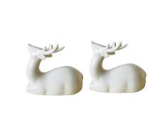 Garneck 2 Stück Keramik Hirsch Figur Keramik Dekoration Tiere Set Handwerk Ornamente Wohnkultur für Büroauto nach Hause