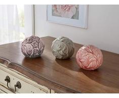 3er Set Deko Kugeln aus Keramik, lasiert, Floral Design, Ø 10 cm, Dekokugel