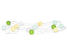 levandeo 15er Lichterkette LED Kugeln Lampions Baumwolle Grün Gelb Weiß Cotton Girlande Deko Cottonballs