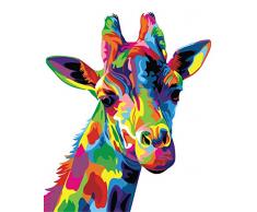 golden maple DIY Malen Nach Zahlen-Vorgedruckt Leinwand-Ölgemälde Geschenk für Erwachsene Kinder Kits Home Haus Dekor - Bunte Giraffe 40*50 cm