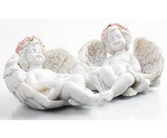 Engel Figur Engelfiguren mit Flügel und Rosenkranz im Haar 6,5 cm liegend (Weiss, Engelpaar 2er Set)