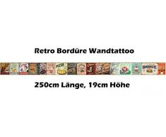 Finest-Folia Wandtattoo Retro 2,5m Bordüre Küche Esszimmer Vintage Old School Aufkleber Folie (mit Rakel & Filzkante)