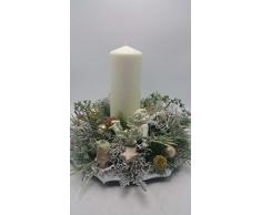 Weihnachtsgesteck Tischgesteck Adventsgesteck Kerze Kugeln Engel Tanne weiß