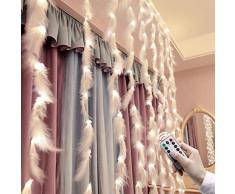 Bogeger Feder Vorhang Lichterkette, 200 Led Lampe Mit Fernbedienung USB Lichterkette Weihnachten Party Home Hochzeit Garten Weihnachtsschmuck, 3 * 2 M, Weiß & Warm Weiß