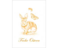 Osterkarte Frühlingsgrüße zu Ostern: Frohe Ostern Edle Ostergrußkarte Glückwunschkarte mit Einer Geschenkschleife, Osterhasen, Biene und Schmetterling als Zeichnung in Gelb (Mit Umschlag) (1)