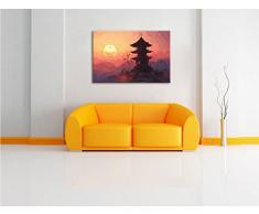 Buddhistischer Tempel in Asien Kunst Pinsel Effekt, Format: 100x70 auf Leinwand, XXL riesige Bilder fertig gerahmt mit Keilrahmen, Kunstdruck auf Wandbild mit Rahmen, günstiger als Gemälde oder Ölbild, kein Poster oder Plakat