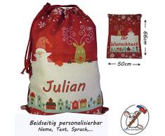 Nikolaussack groß beidseitig personalisierbar mit Namen, Text, Spruch. / Weihnachtsmann/Rentier/Geschenkbeutel/Jutesack/Nikolaus/Geschenkverpackung/personalisierte Verpackung/Maus-Design®