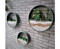 Wandvase aus Eisen und Glas für Deko-Blumen und Pflanzen, rund, hängende Pflanzgefäße, Wanddekoration aus Metall 3 Pcs Set grün