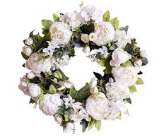 NIBESSER Kranz Deko Wandkranz Handgefertigt Kranz Künstliche Blumen Für Outdoor Türkranz Pfingstrose Rebe Blumenkranz Künstliche Dekorative Landschaftsbau Kranz