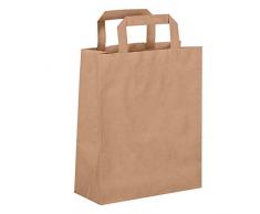 Dila GmbH 50 Papiertragetaschen in Braun | Papiertaschen Henkeltaschen Tragetaschen Tüten Papiertüten recycelbar (18 x 08 x 22 cm)
