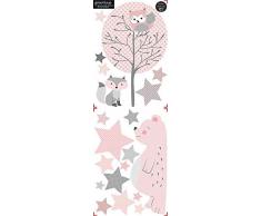 greenluup ökologische XL Wandsticker Wandaufkleber Tiere in Rosa Grau Waldtiere Bär Baum Fuchs Sterne aus ökologischen Materialien Kinderzimmer Babyzimmer Deko Wanddekoration (w6)