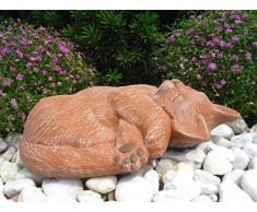 Steinfigur Katze, Gartenfigur Steinguss Tierfigur Terrakotta Patina