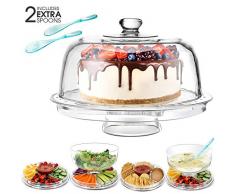 Masthome 6 in 1 Multifunktional Kuchenteller Kuchenständer 30.4cm, Salatschüssel mit Deckel auch Chip & Dip Servierer mit Haube,Kuchen Transportbox
