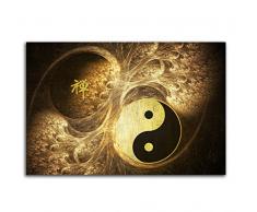 Kunstdruck Yin Yan Abstrakt493_100x70cm LeinLeinwandbild Feng shui braun beige XXL fertig auf Keilrahmen großes Leinwandbild