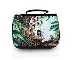 ilka parey wandtattoo-welt® Waschtasche Waschbeutel Kulturbeutel Kosmetiktasche Reisewaschtasche toiletry bag Waschtasche Elfe Fee im Wald mit Wunschnamen wt155