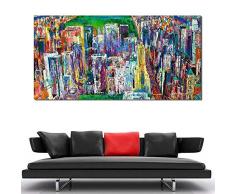 Chihie Ölgemälde Manhattan Panorama Leinwand Kunst Wandbilder für Wohnzimmer Home Decor Printed 40cm x80cm Kein Rahmen