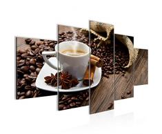 Bilder Küche Kaffee Wandbild Vlies - Leinwand Bild XXL Format Wandbilder Wohnzimmer Wohnung Deko Kunstdrucke Braun 5 Teilig - MADE IN GERMANY - Fertig zum Aufhängen 501853a