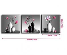 Piy Painting 3X Wandbild Leinwanddrucke Bilder Blumen Orchidee Wandbild Dekoration, Blumen Bilder auf Leinwand, Fotoleinwand und Kunstdrucke auf Wanddeko für Wohnzimmer Küche Weihnachten 30x30cm
