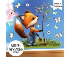 Wandtattoo Loft Fensterbild Frühling Ostern wiederverwendbar Fensteraufkleber Kinderzimmer Fuchs Baum Schmetterlinge Babyzimmer/Fuchs Baum (1027) / 1. DIN A4 Bogen