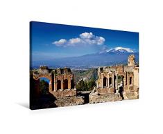 Calvendo Premium Textil-Leinwand 75 cm x 50 cm Quer, Taormina - Griechisches Theater mit Ãtnablick | Wandbild, Bild auf Keilrahmen, Fertigbild auf Echter Ãtnablick, Sizilien, Italien Orte Orte